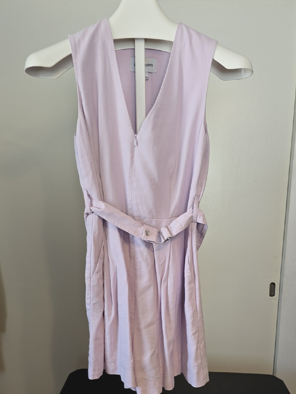 Sabina Musayev Pale Lilac V‑Neck Belted Mini Dress